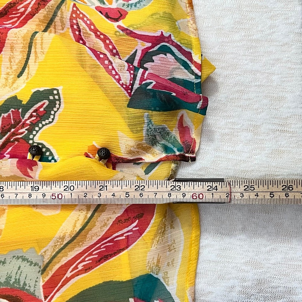 Pilcro Anthropologie Yellow Floral Blouse XL Sheer Button Front Long Sleeve - Picture 10 of 11